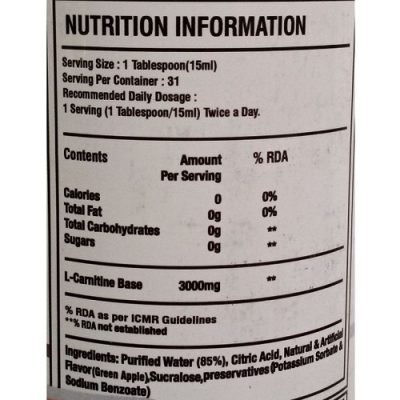 One-Science-Essential-Series-Liquid-Carnitine-3000mg-Nutritional-information-Green-Apple-1