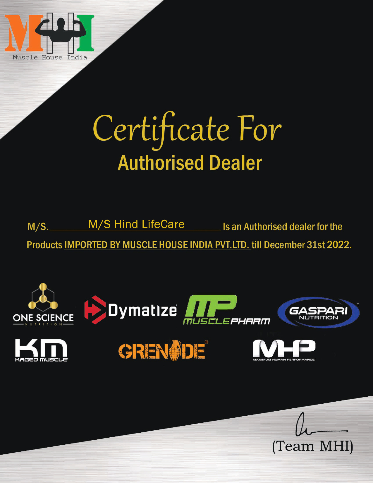 MHI Certificate
