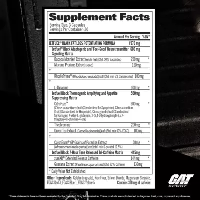 GAT Jetfuel Black Fat Burner facts